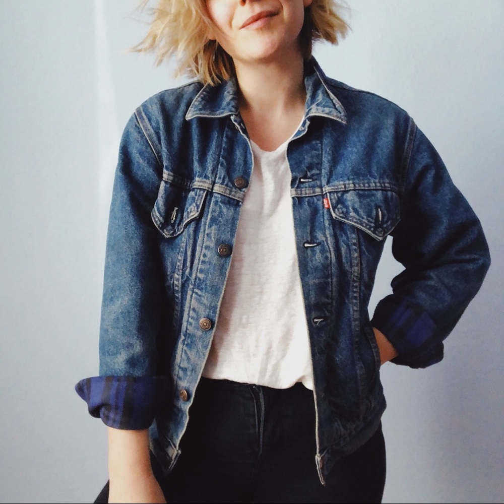Rare Blue Buffalo Plaid Lined Levis Denim Jacket